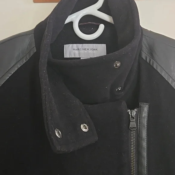 Marc New York Andrew Marc Faux Leather Sleeve Pea Coat - Picture 9 of 16